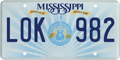 MS license plate LOK982