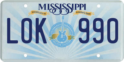 MS license plate LOK990