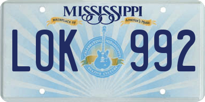 MS license plate LOK992