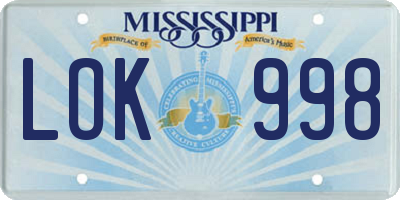 MS license plate LOK998