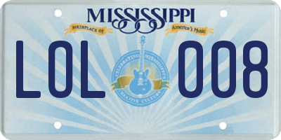 MS license plate LOL008