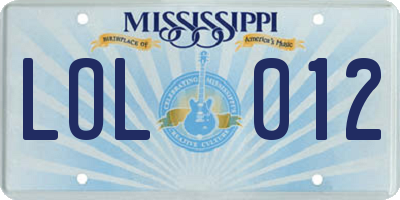 MS license plate LOL012