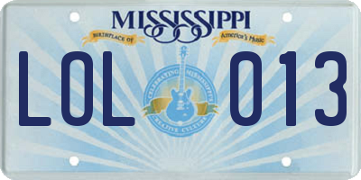 MS license plate LOL013