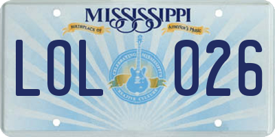 MS license plate LOL026