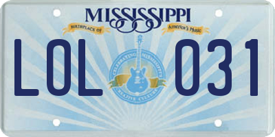 MS license plate LOL031