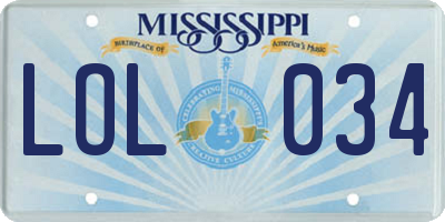 MS license plate LOL034