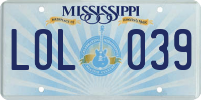 MS license plate LOL039