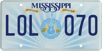 MS license plate LOL070