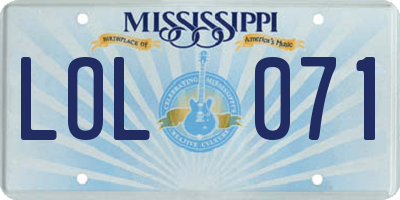 MS license plate LOL071