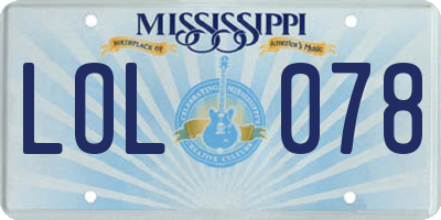 MS license plate LOL078