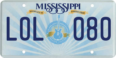 MS license plate LOL080