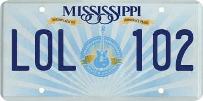 MS license plate LOL102