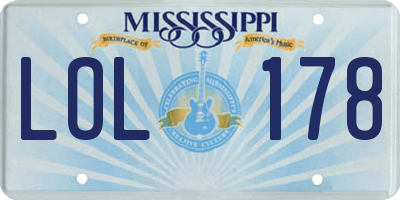 MS license plate LOL178