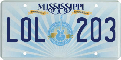 MS license plate LOL203