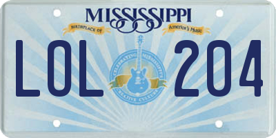 MS license plate LOL204