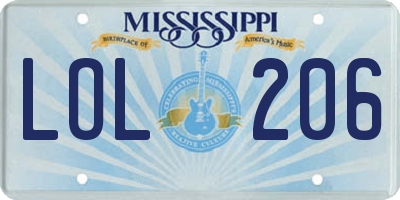 MS license plate LOL206