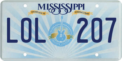 MS license plate LOL207