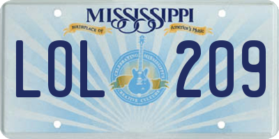 MS license plate LOL209