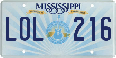 MS license plate LOL216