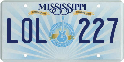 MS license plate LOL227