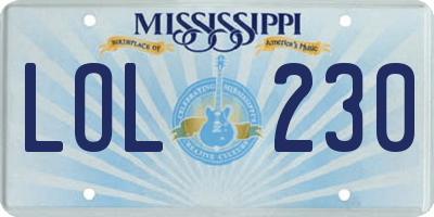 MS license plate LOL230