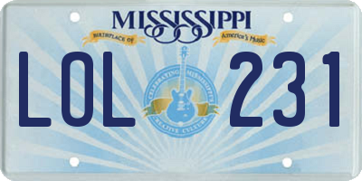 MS license plate LOL231