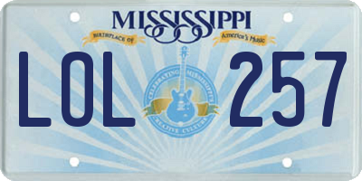 MS license plate LOL257