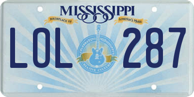 MS license plate LOL287