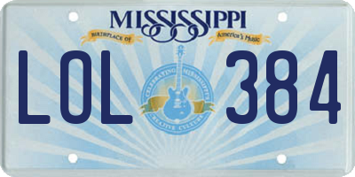MS license plate LOL384