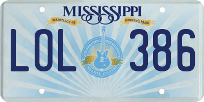 MS license plate LOL386