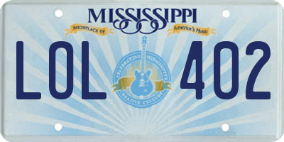 MS license plate LOL402