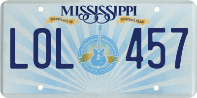 MS license plate LOL457
