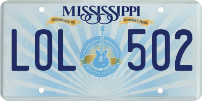MS license plate LOL502
