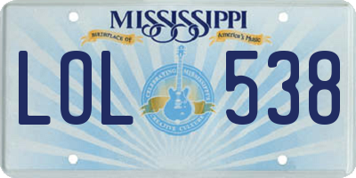 MS license plate LOL538