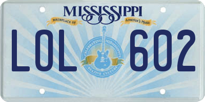 MS license plate LOL602