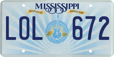 MS license plate LOL672