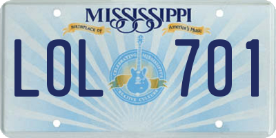 MS license plate LOL701