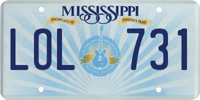 MS license plate LOL731