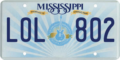 MS license plate LOL802