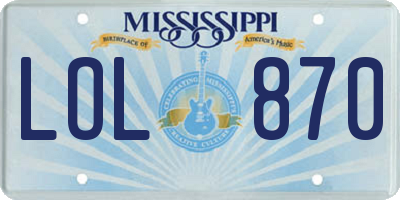 MS license plate LOL870