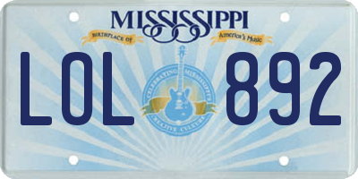 MS license plate LOL892