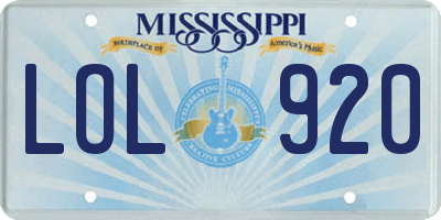 MS license plate LOL920