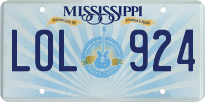 MS license plate LOL924