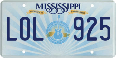 MS license plate LOL925