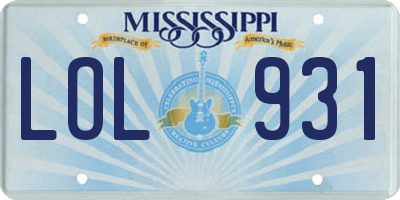 MS license plate LOL931