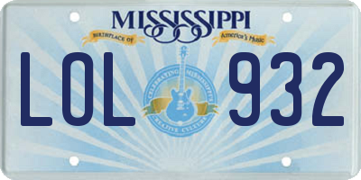 MS license plate LOL932