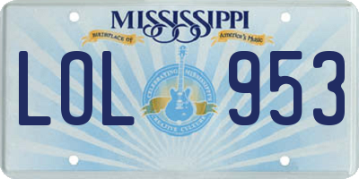 MS license plate LOL953