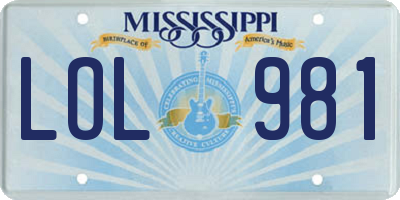 MS license plate LOL981