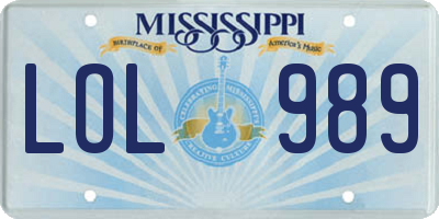 MS license plate LOL989
