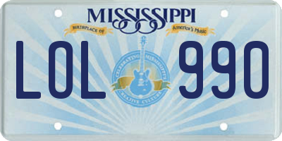 MS license plate LOL990